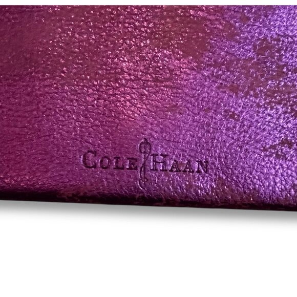 Y2K Cole Haan Envelope Clutch Metallic Leather Fuschia/Brown Party Purse Handbag - Picture 7 of 9